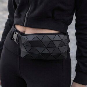 Black Geometric Belt Bag Crossbody | Minimalist Festival Travel Fanny Pack